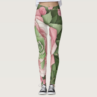 Legging Floreado de Hojas Verdes y Flores Rosas