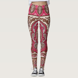 Legging Floreal paisley, padrão étnico de mandala.