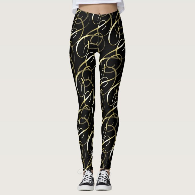Legging Floreios Dourados Ornamentais em Qualquer Cor (Frente)