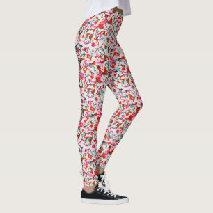 LEGGING FLORENTINA RENAISSÂNCIA, PEDAÇOS FLORAIS VERMELHOS