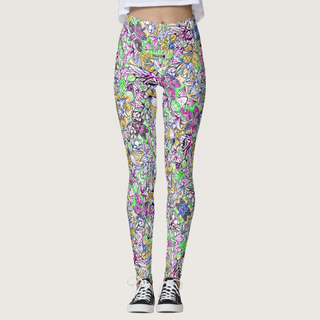 Legging Flores abstrato bonitas e coloridas (Frente)