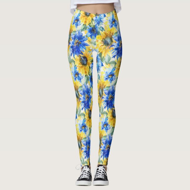 Legging Flores Amarelas Azuis (Frente)