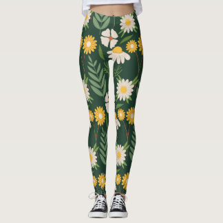 Legging Flores amarelas com folhas verdes