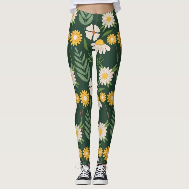 Legging Flores amarelas com folhas verdes (Frente)