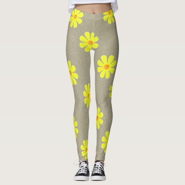 Legging Flores amarelas de primavera em um fundo cinza abs (Frente)