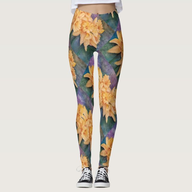 Legging Flores amarelas do Daffodil nas aguarelas (Frente)