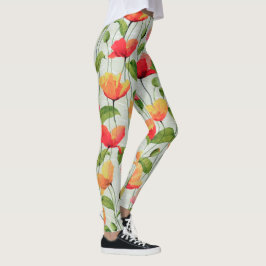 Legging Flores Amarelas e Cor Vermelha Cor de Água Elegant