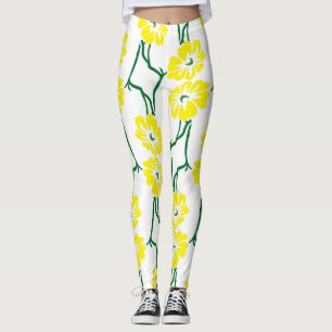 Legging Flores Amarelas: Padrão Ilustrado Sem Costura