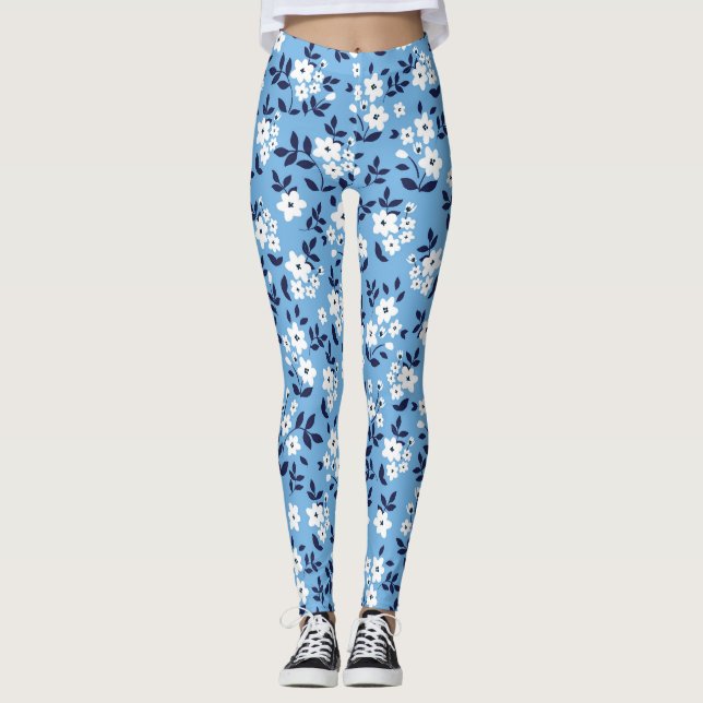 Legging Flores Azuis, Brancas: Vintage (Frente)