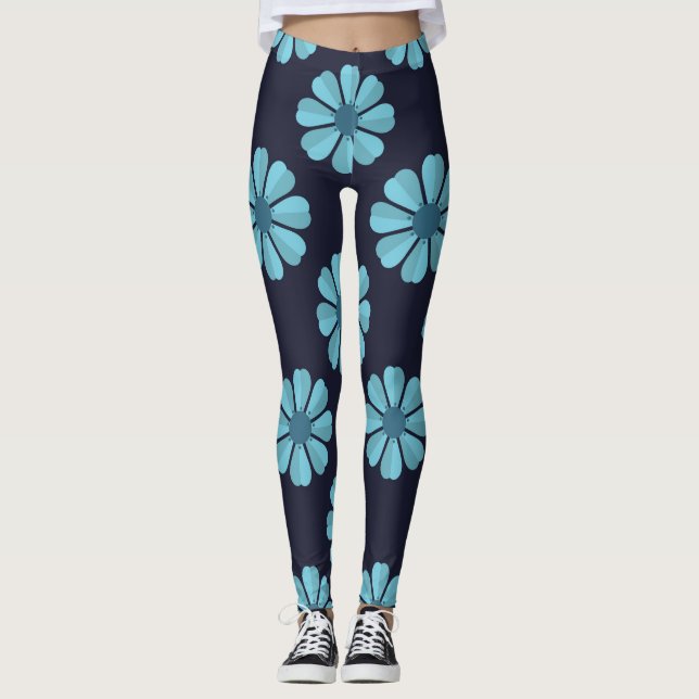 Legging Flores azuis, coxas escuras (Frente)