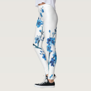 Legging Flores Azuis De Aquarela Delicam Bela
