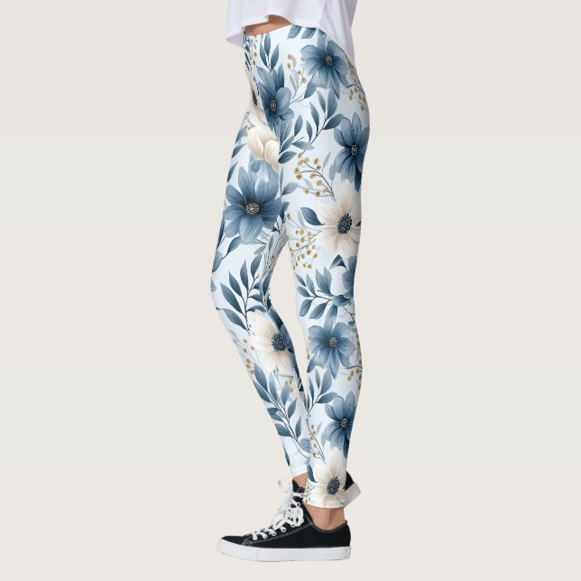 Legging Flores Azuis e Beige (Esquerda)
