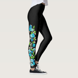 Legging Flores azuis e brancas em caneleiras da videira
