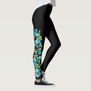 Legging Flores azuis e brancas em caneleiras da videira