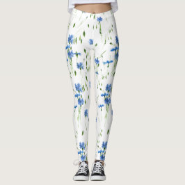 Legging Flores azuis e folhas verdes design