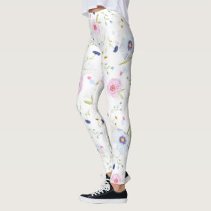 Legging Flores Azuis E Rosa Claras