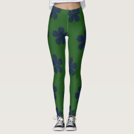 Legging Flores azuis em fundo verde