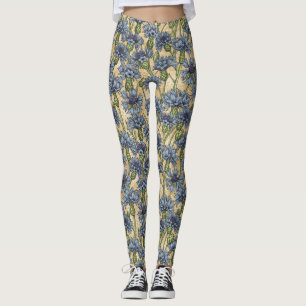 Legging Flores azuis, flores silvestres, amarelo-mel