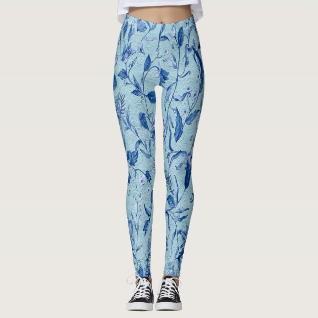 Legging Flores azuis lacrimogêneas com textura escultórica (Frente)