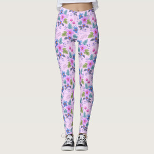 Legging Flores Azuis-Rosa-Flor Violeta Padrão-36841