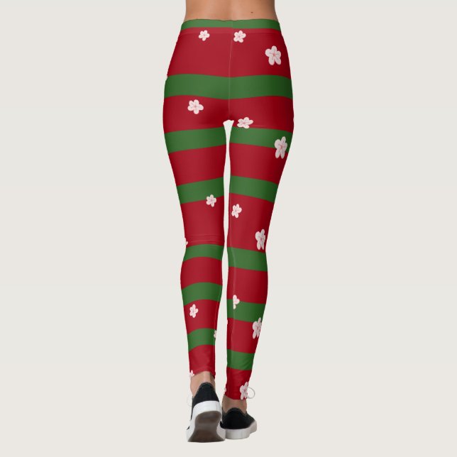 Legging Flores Bonitas Florais no Sólido Natal Vermelho B (Verso)