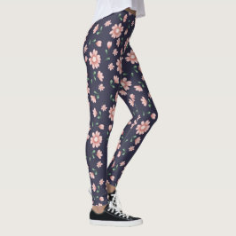 Legging Flores bonito Rosa No Marinho