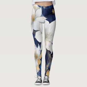 Legging Flores Botânicas Azuis e Brancas