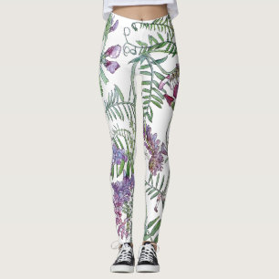 Legging Flores botânicas da ervilhaca por todo o lado em