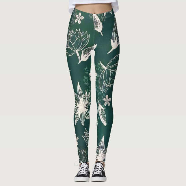 Legging Flores Brancas Brancas Russas Flores Selvagens Bri (Frente)