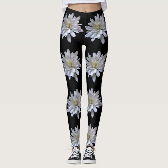 Legging Flores brancas de margarida branca (Frente)