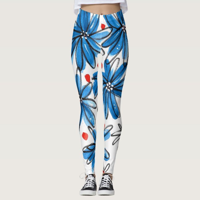 Legging Flores brancas e azuis (Frente)