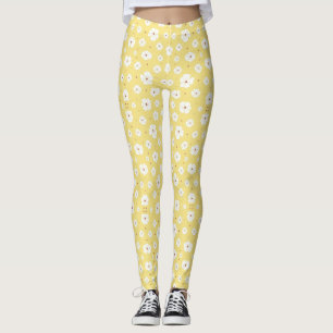 Legging Flores brancas em fundo amarelo ensolarado