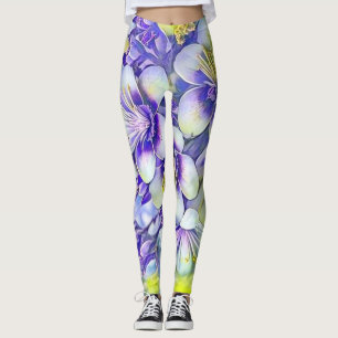 Legging Flores Brancas Modernas de Cereja Roxo Aquarela