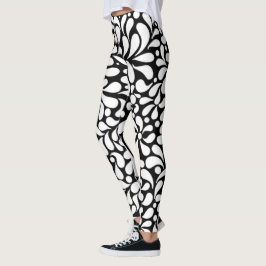 Legging Flores brancas modernas e velhas em fundo preto