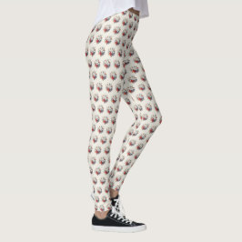 Legging Flores Brancas Vermelhas de Natal Feriados Elegant