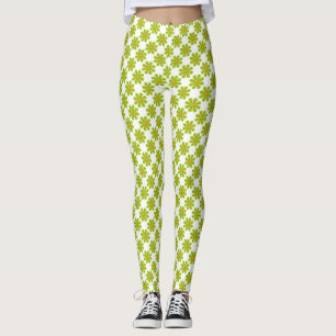 Legging Flores brilhantes da verde azeitona do primavera