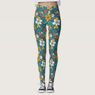 Legging Flores Brilhantes, Fundo Escuro