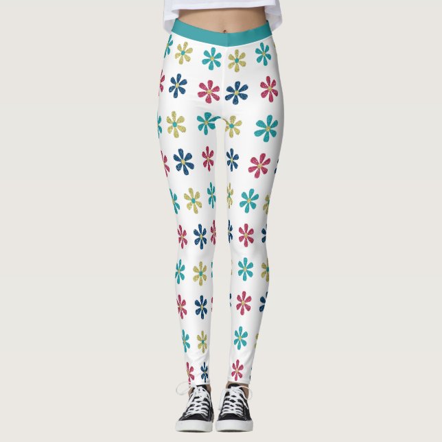 Legging Flores Brilhantes Retro Girly 60s Brilhantes Flore (Frente)