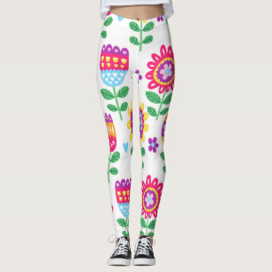 Legging Flores Cheias Vintage Padrão Colorido