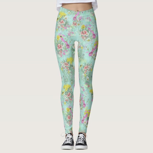 Legging Flores Clássicas Retro Meadow (Frente)