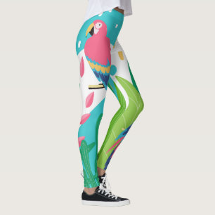 Legging Flores & colagem tropicais coloridas dos pássaros