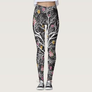 Legging Flores Coloridas: Árvore Negra Sem Costura