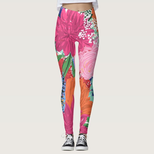 Legging Flores Coloridas bonito Pintadas À Mão (Frente)