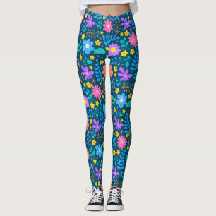 Legging Flores coloridas em padrão de estrelas cintilantes