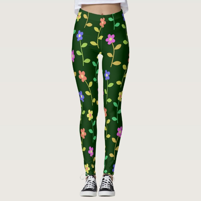 Legging Flores Coloridas, Padrão Floral, Verde, Boho (Frente)