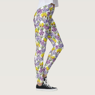 Legging Flores Coloridas Roxo E Amarelo De Crocus Para Pri