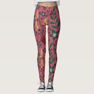 Legging Flores cor-de-rosa com padrão uniforme floral folh
