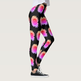 Legging Flores Cor-de-rosa Cor-de-rosa Laranja Preto