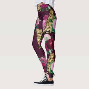 Legging Flores cor-de-rosa e Dourado trabalho com Impress