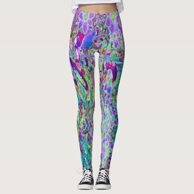 Legging Flores Cor-de-rosa e Roxas Abstratas Psicodélicas (Frente)
